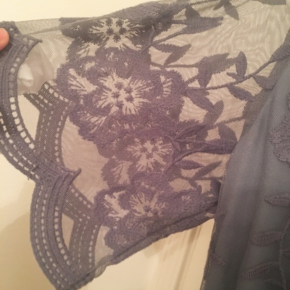 Blue Grey Embroidered Lace Romper - Picture 5 of 6